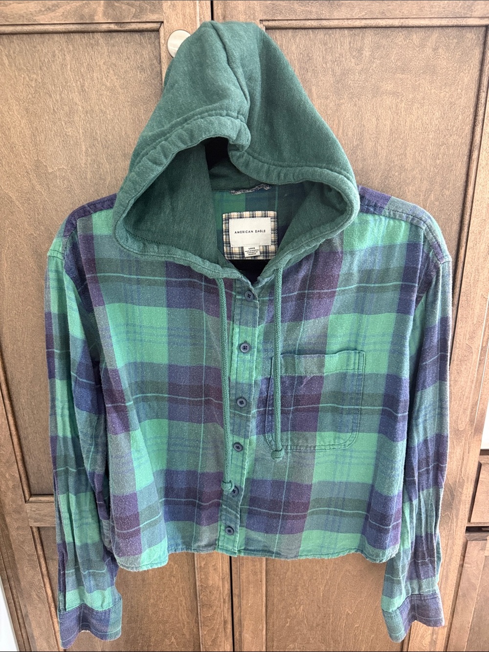 American Eagle Cropped Flannel Shirt Hoodie